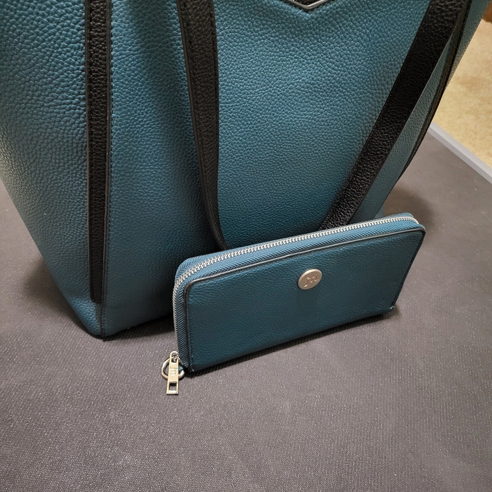 💼 JM by Julien Macdonald Purse & Wallet Set – Teal & Black Faux Leather